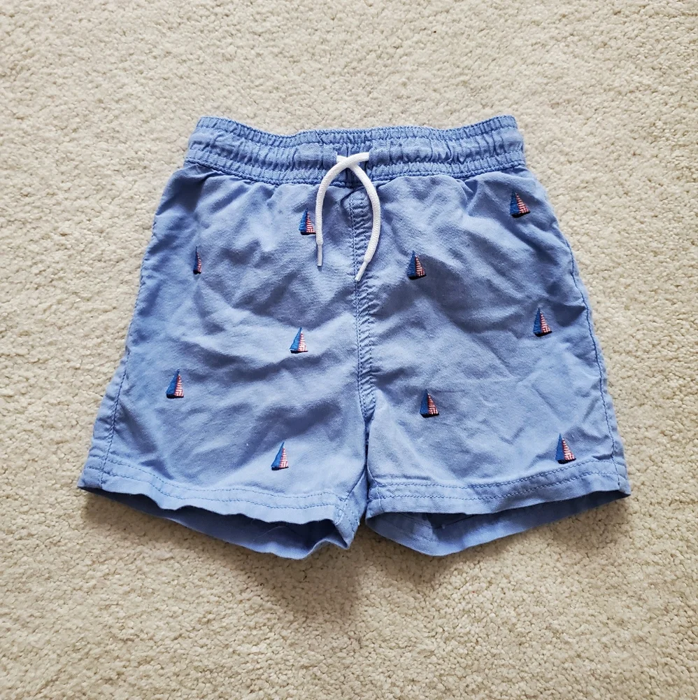 Janie and Jack Boys' Blue Embroidered Sailboat Swim Trunks sz18-24m
